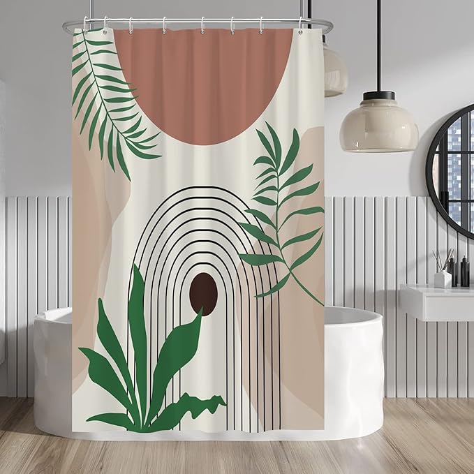Baocicco Boho Leaves Shower Curtain Modern Abstract Geometric Aesthetic Art Shower Curtains for Bathroom Home Bathtubs Waterproof Fabric Shower Curtain with Hooks 48x72 Inches