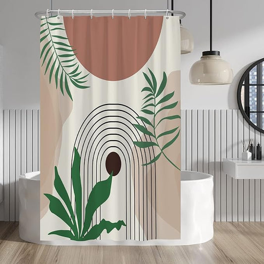 Baocicco Boho Leaves Shower Curtain Modern Abstract Geometric Aesthetic Art Shower Curtains for Bathroom Home Bathtubs Waterproof Fabric Shower Curtain with Hooks 48x72 Inches