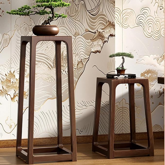 Solid Wood Plant Stand Indoor, Floor-Standing Plant Shelf with Storage, Tall Side Table with Mortise and Tenon Joint, Retro Style Accent Table for Small Spaces(Natural,75cm-29.5in)