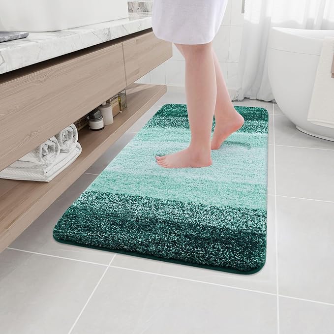 Arotive Microfiber Bathroom Rugs, Shaggy Soft and Absorbent Bath Rug, Non-Slip, Thick Plush Machine Washable Dry Bath Mats for Bathroom, Tub and Shower, 40x24, Dark Green, Rectangular
