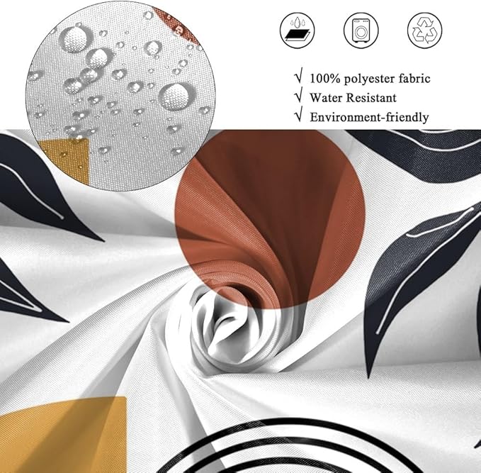 Bohemian Shower Curtain for Bathroom Modern Abstract Minimalist Bathroom Decor Mid Century Arch Sun Leaf Aesthetic Bathtub Curtains Machine Washable Waterproof Polyester Fabric with Hooks 69x70 Inch