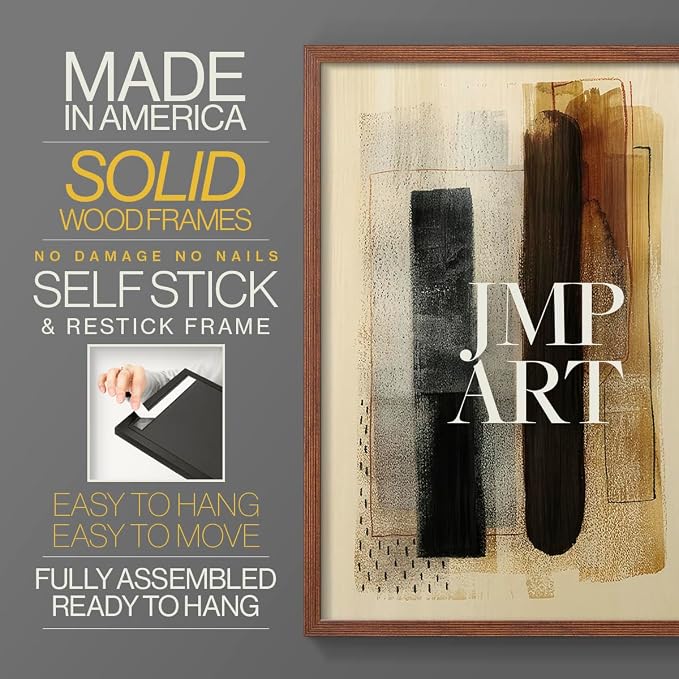 Renditions Gallery Set of 2 Peel & Stick Framed Prints, Pattern Abstract Wall Art, Burnt Toast Pattern Wall Decor, Re-Stickable - Ready to Hang - 11"x14" - Walnut Frame LT588