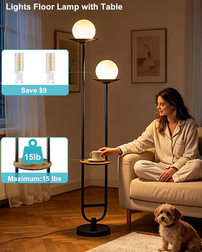 Lightdot 63IN Black Floor Lamp with U Pole, 2 Globe Mid Century Standing Lamps Dimmable with 3000K Warm White LED Bulbs, Unique Vintage Tall Floor Lamp for Living Room/Wedding/Party