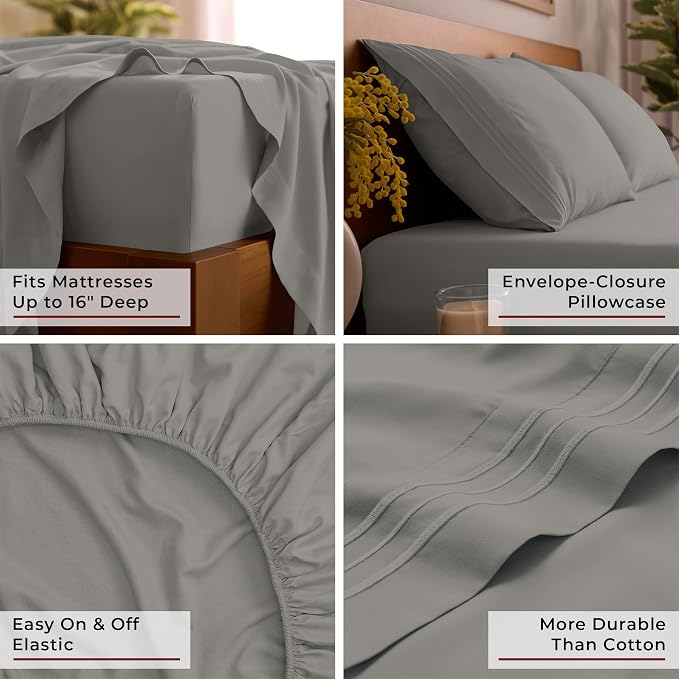 Mellanni Twin XL Sheets Set - 3 PC Iconic Collection Bedding - Hotel Luxury, Extra Soft, Cooling Bed Sheets - Wrinkle, Fade, Stain Resistant (Twin Extra Long, Taupe)