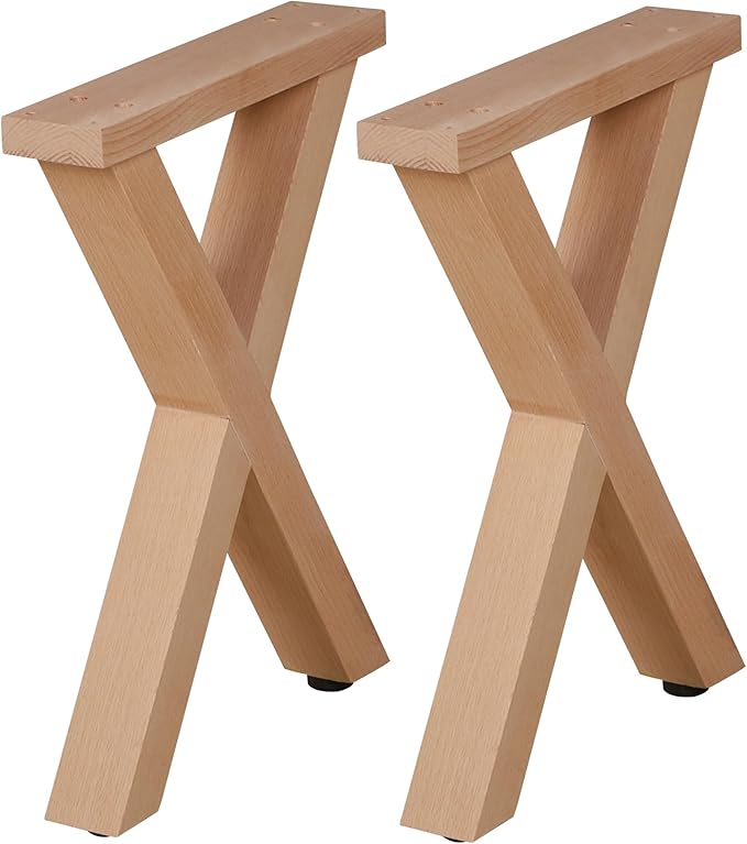 16 Inch X Shape Wood Furniture Legs - Table & Bench Replacement Legs Set of 2 - Rustic Modern Style - Square Unfinished Wooden Legs, Heavy Duty DIY Industrial