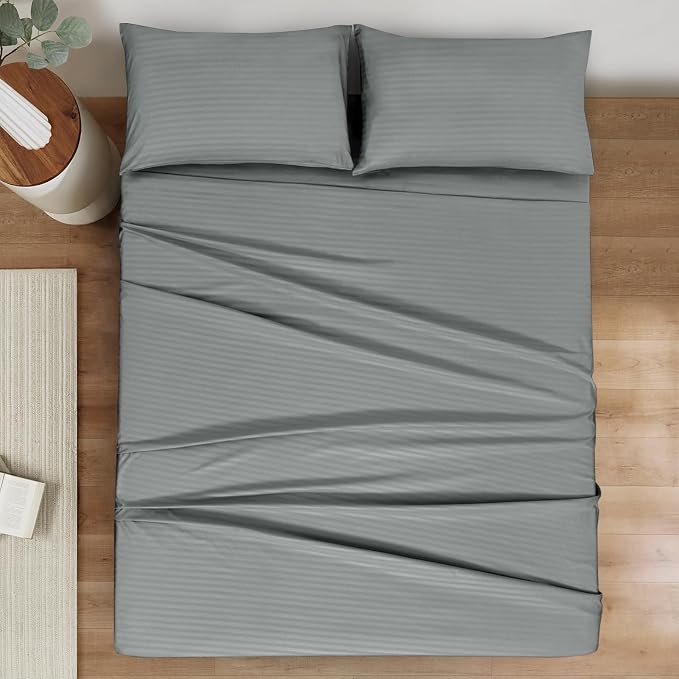 Mejoroom Striped King Size Sheet Set – Hotel Luxury Bed Sheets - Deep Pocket Up to 16 inch, Breathable, Wrinkle, Fade and Stain Resistant – 4 Piece(Gray)