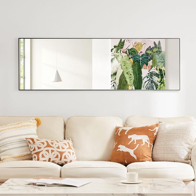 OLIXIS Black Full Length Mirror 60"x16" for Bedroom, Full Body Floor Mirror with Stand, Hanging or Leaning for Wall, Aluminum Alloy Thin Frame Floor Standing for Living Room, Long