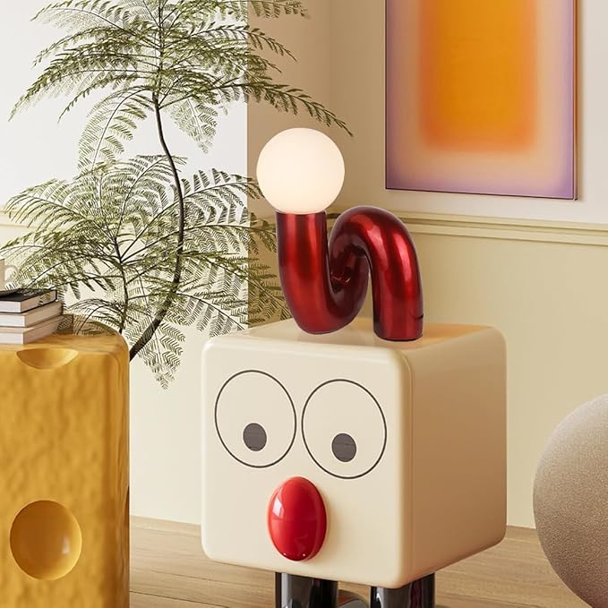 Bauhaus Red Table Lamp Modern Globe Glass Table Light with Glass Shade Resin Aesthetics Light Fixtures for Bedside Bedroom Living Room Kid’s Room Corner Office Cafe