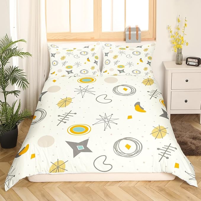 Erosebridal Kids Cartoon Atomic Bedding Sets King Modern Mid Century Comforter Cover, Retro Fifties Bed Set Hippie Abstract Duvet Cover, Geometric Polka Dots Quilt Cover Teal Orange Room Decorative