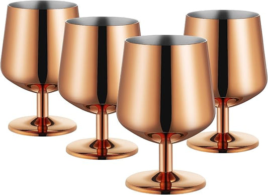 12oz Snifter Glasses Set, Cognac Glasses Set of 4, Brandy Snifter Glasses, Whiskey Stemmed Glasses, Bourbon Snifter, Stainless Steel 18/10, Rose Gold, Dishwasher Safe, Ideal Gift for Wine Lover