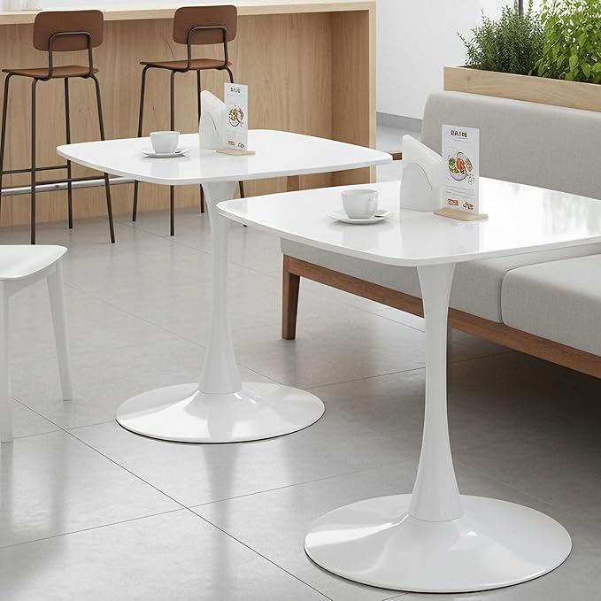 White Square Dining Table,31.5" Tulip Table with Metal Pedestal,15-Minute Quick Assembly,Mid Century Modern Leisure Table for Kitchen Small Places Cafe (White)