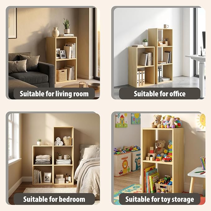 Endearing Limons【2026 Wooden 2 Cube Shelf Storage Organizer with Anti-Tipping Kits + Reversible Open Back Solid Panel Bookcase (11 x 11 Unit Cell Oak)