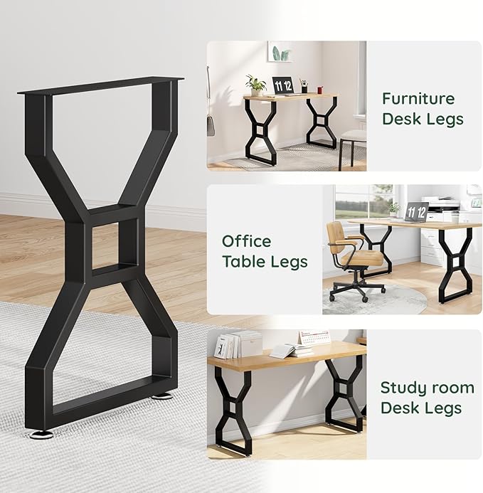 Metal Table Legs 28" H x 20" W Furniture Desk Bench Dining Table Legs with Adjustable Feet Gourd Shape Heavy Duty Desk Legs Set of 2 Black