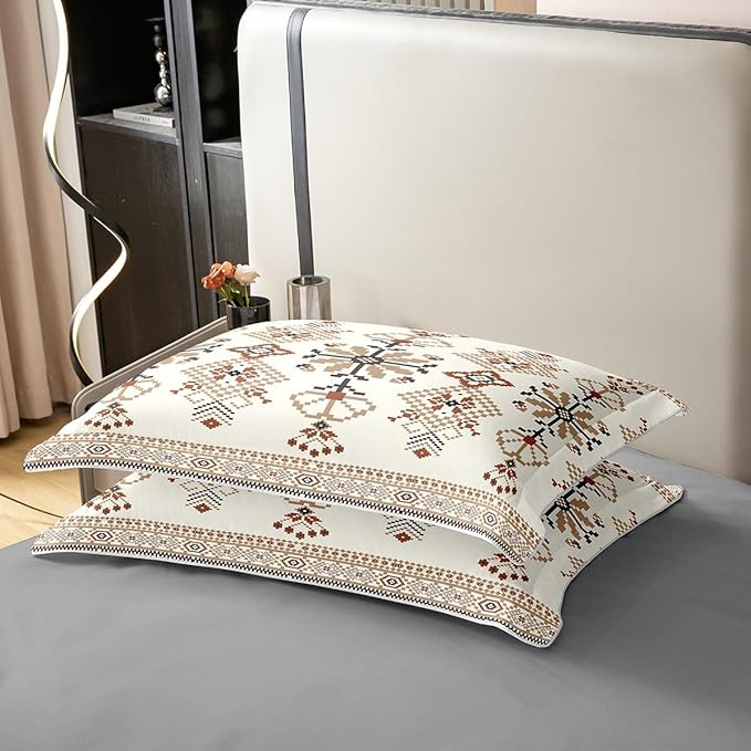 100% Cotton Aztec Duvet Cover Twin Ethnic Bedding Set Abstract Floral Boho Geometric Flowers Comforter Cover Traditional Oriental Pattern Bedroom Decor Brown Yellow Quilt Cover For Adult Woman