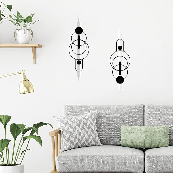 ruelen 2 Pcs Small Metal Abstract Wall Art, Modern Minimalist Wall Decor Single Line Art Metal Vertical Wall Decor Geometric Wall Hanging Sculptures for Home Bedroom Living Room, 15.7 x 5.1 Inch