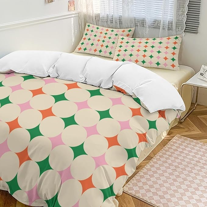 Modern Mid Century Duvet Cover, Vintage Geometry Bedding Sets Soft Comforter Cover，Aesthetic Abstract Art Bedding 3 Piece (1 Duvet Cover 90"x90" + 2 Pillow Sham 20"x30")