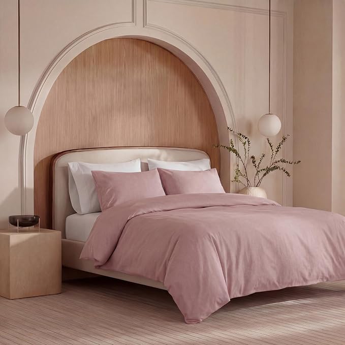 100% Washed Cotton Duvet Cover Queen Size – Red Pink, Linen-Like Texture, Super Soft & Breathable Bedding Set, 3-Piece Durable Percale Comforter Cover
