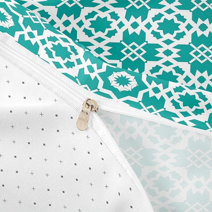 Turquoise Geometric Floral Duvet Cover Twin for Kids Boys Girls,Elegant Retro Floral Comforter Cover,Abstract Flower Art Bedding Set,Modern Aesthetic Bed Set with 1 Pillowcase Bedroom Decor