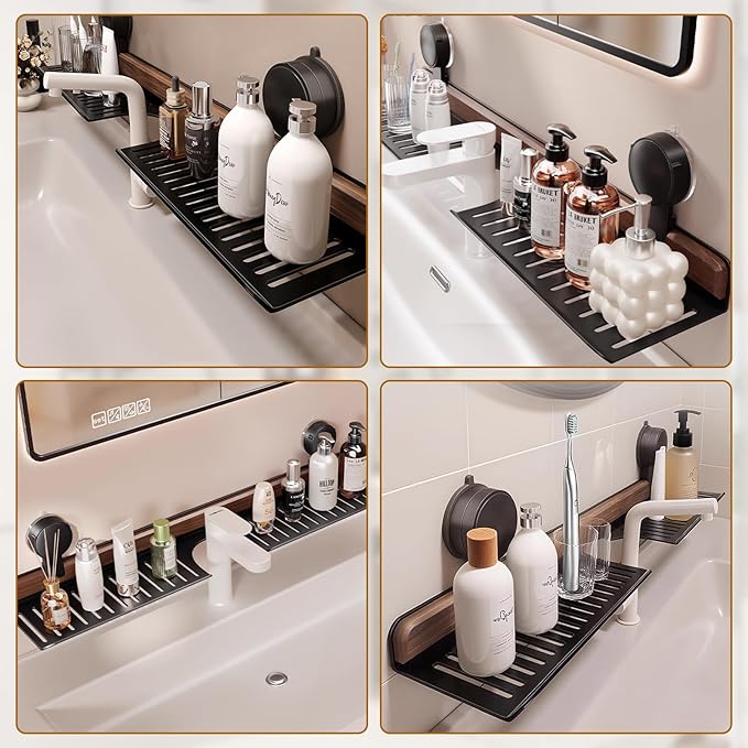Bathroom Sink Shelf Over Faucet, No Drill 20 Inch Shower Caddy, Adhesive Wall Shelf for Bathroom Storage Organizer, Holds 5lb on Tile/Glass/Mirror (50CM)
