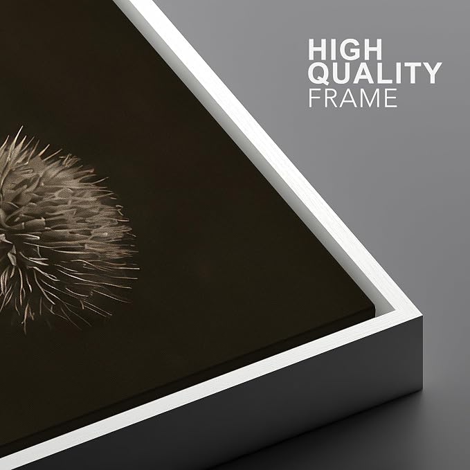 Woodrose Framed Canvas Print Wall Art Sepia Botanical Thistle with Butterfly Vintage Illustrations Modern Art Minimalist 3D Colorful Ultra for Living Room, Bedroom, Office - 16"x24" WHITE