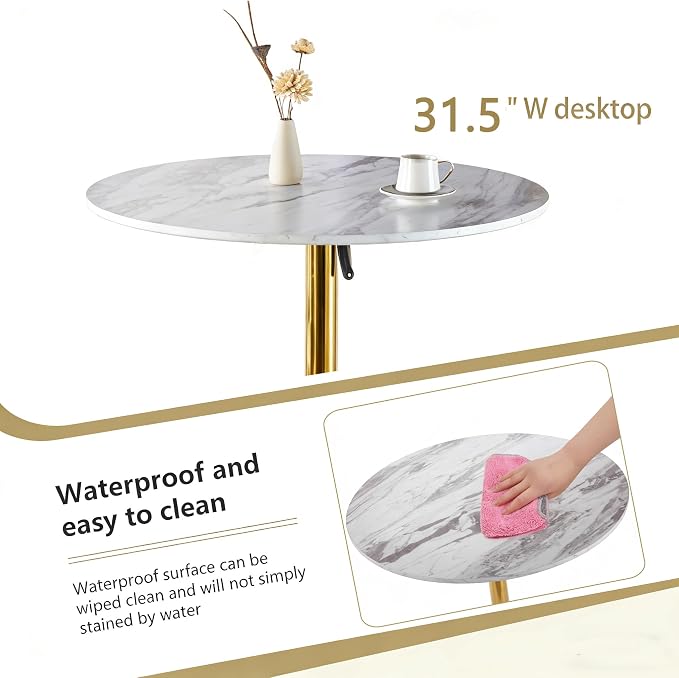 31.5 inches Folding Pub Bar Table, Luxurious Round Cocktail Tables, High Top Table for Bistro, Small Places, Living Room, Dining Room, Cafe