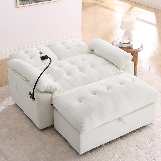 Oversized Chaise Lounge Chair Indoor, Double Convertible Recliner Reading Arm Sofa Chair W/Adjustable Backrest & Charging Port Couch Bed for Living Room, Home Theater & Bedroom, Beige