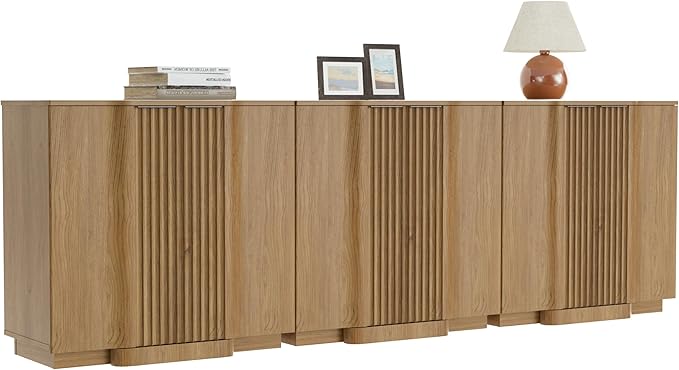 Yechen Buffet Cabinet with Storage, 94.5" Accent Sideboard Modern Credenza Set of 3 with Doors & Adjustable Shelves Fluted Media Console Wood Coffee Bar Table for Living Kitchen Dining Room