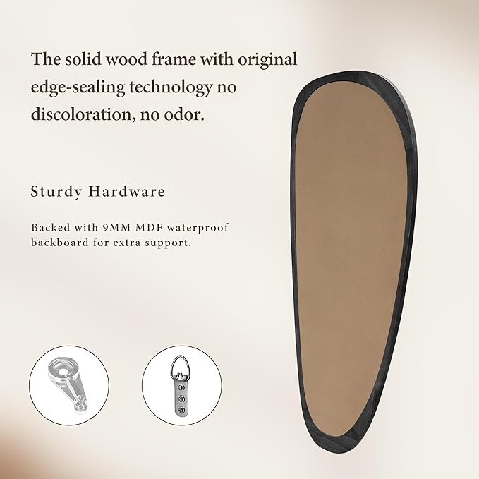 48''x22'' Asymmetrical Mirror with Wood Frame Black, Small Irregular Wall Mirror Odd Shaped, Mid Century Modern Mirror Decor for Bedroom Living Room Entryway Hall