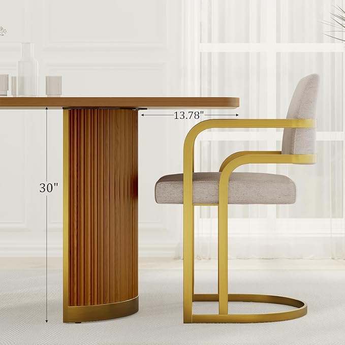 AUZ 78in Farmhouse Dining Table for 4-8, Rectangular Wood Kitchen Table with Walnut Veneer Top and Roman Column Legs, Large Dining Room Table for Dining Room, Living Room
