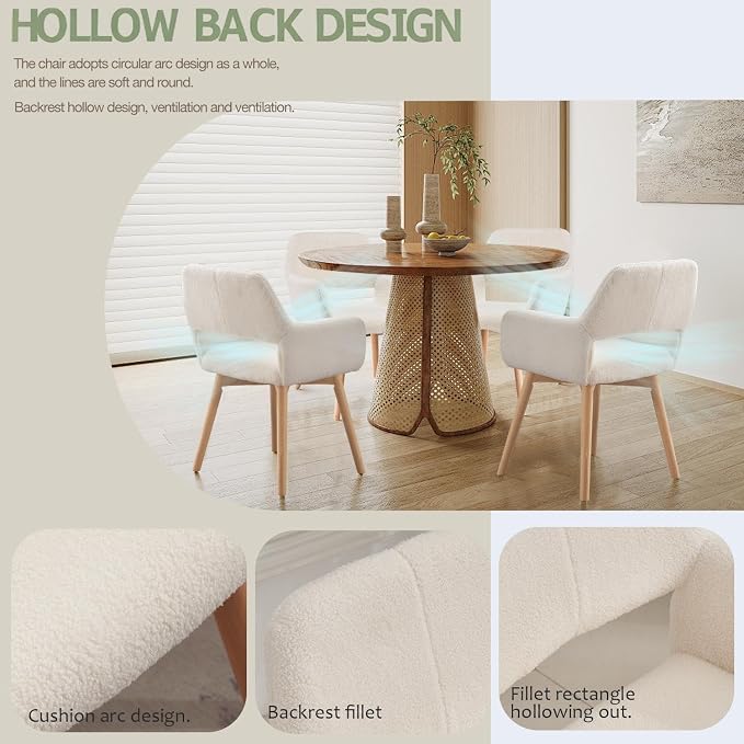 Mid Century Modern Dining Chairs Set of 4 & 2 & 6 Comfy Accent Chair Upholstered Kitchen Dining Living Room Chairs for Bedrooms Waiting Room Home Arm Desk Chair No Wheels (Wool White, 4)