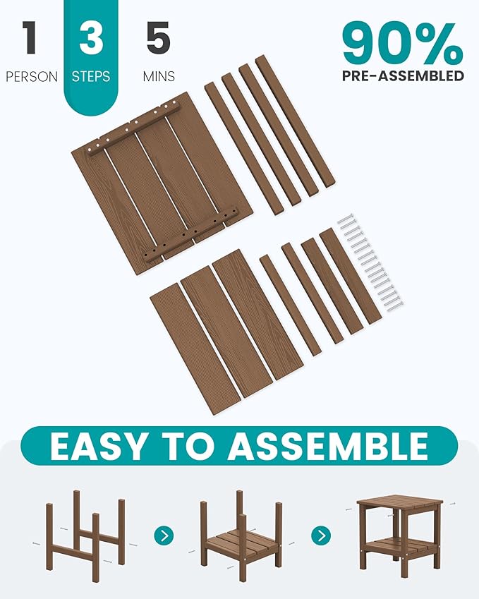 SERWALL 2-Tier HDPE Outdoor Side Tables Set of 4, Weatherproof Rectangular Adirondack Side Table, Brown