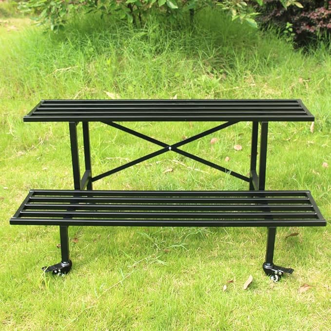 Zhongma 2 Tier Sturdy Metal Plant Stand with Wheels Heavy Duty Plant Holder for Home Indoor and Outdoor,L45.67 x W17.5 x H16.14 inch,440 LBS Capacity & Heavy Duty Construction
