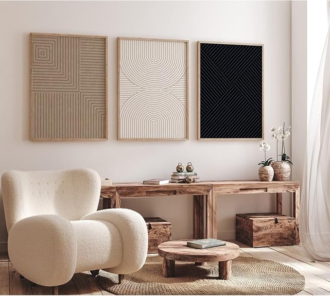 Abstract Modern Wall Decor Art Set of 3 Boho Neutral Canvas Wall Art Beige Minimalist Line Wall Art Decor Brown Black Art Modern Abstract Prints Pictures for Living Room Bedroom 16x24 Inch Unframed