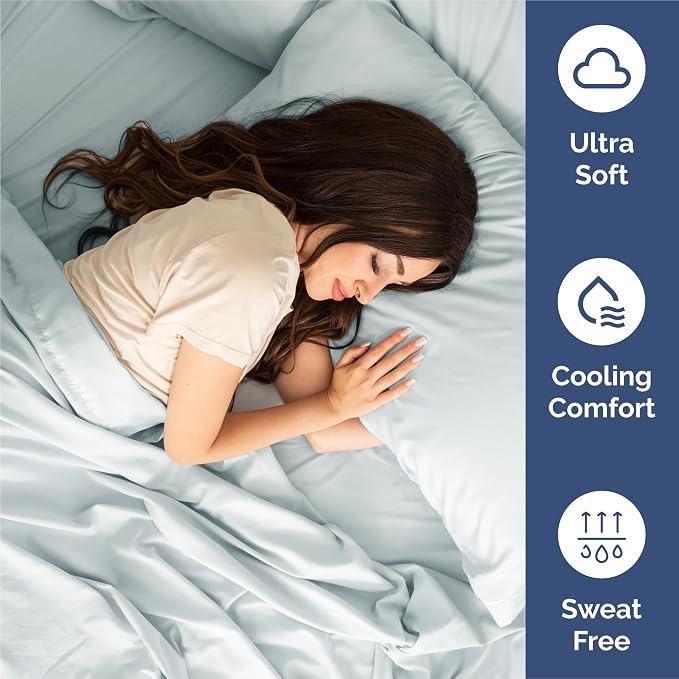 King Size 4 Piece Sheet Set - Comfy Breathable & Cooling Sheets - Hotel Luxury Bed Sheets for Women & Men - Deep Pockets, Easy-Fit, Extra Soft & Wrinkle Free Sheets - Ice Blue Oeko-Tex Bed Sheet Set
