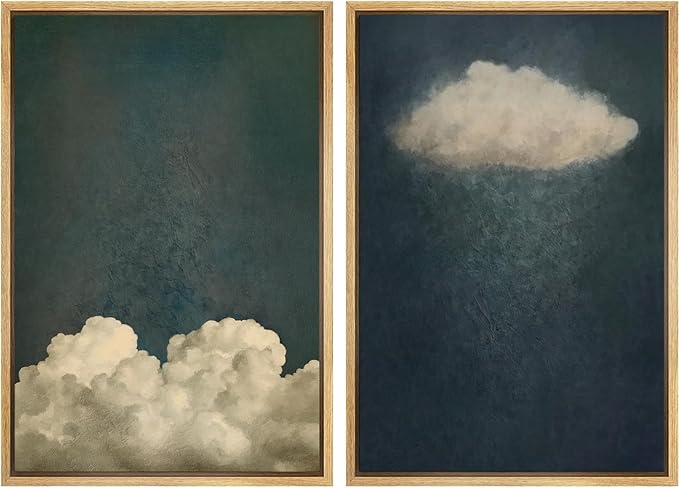 IDEA4WALL Framed Canvas Print Wall Art Set Dreamy Cloud Abstract Cloudscape Illustrations Modern Art Decorative Coastal Cottage Seascape for Bedroom - 24"x36"x2 NATURAL