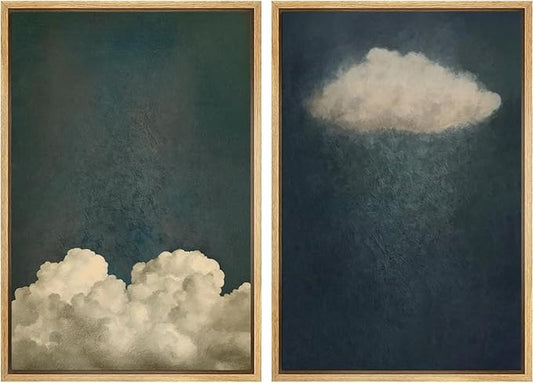 IDEA4WALL Framed Canvas Print Wall Art Set Dreamy Cloud Abstract Cloudscape Illustrations Modern Art Decorative Coastal Cottage Seascape for Bedroom - 24"x36"x2 NATURAL