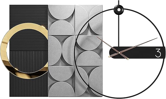 Large Decorative Wall Clock Silent Non-Ticking, Modern Metal Wall Clock Decor for Living Room Office Bedroom Kitchen (Black, 30"X18")