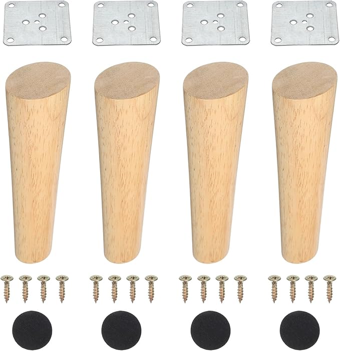 PATIKIL Wood Furniture Legs, 4Pcs 7" Tapered Replacement Sofa Leg for Chair Couch Bed Coffee Table Dresser, Wood Color