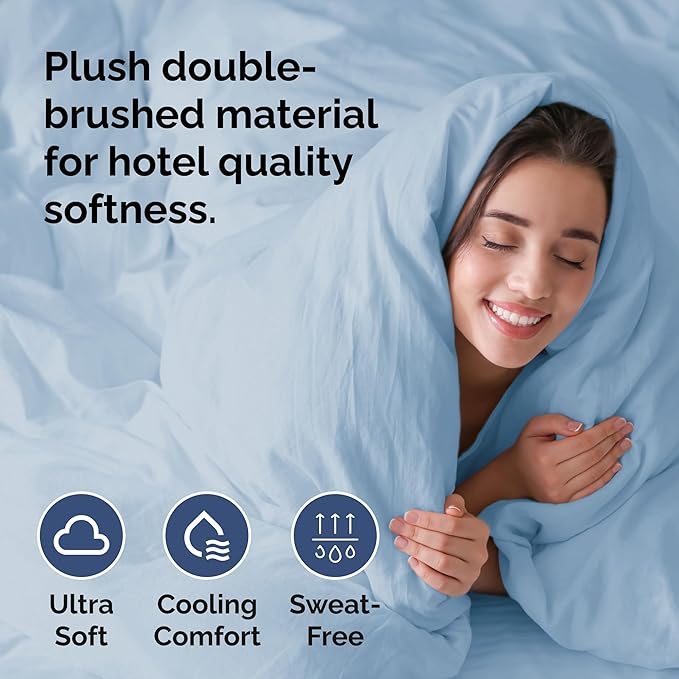 Duvet Cover King Size - Extra Soft King Size Duvet Cover - Lightweight, Breathable & Cozy - Easy Care & Fade Free w/Zipper Closures & Ties - 104" x 90" Inches - (Sky Blue) Comforter Not Included