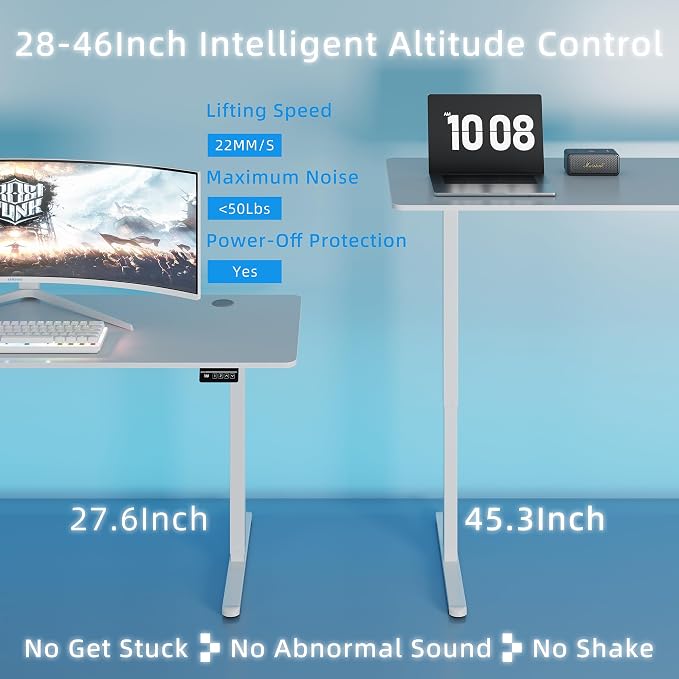 Shintenchi Standing Desk, 63x24 Inch Height Adjustable Electric Sit Stand up Desk, Ergonomic Rising Computer Table, Modern Lift Gaming Desk Workstation for Home Office, White