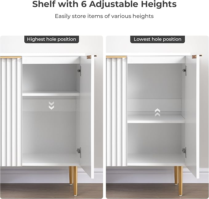 SICOTAS Fluted Sideboard Buffet Cabinet - Modern Credenza Storage Cabinet with 2 Doors & Adjustable Shelf, Space-Saving Console Coffee Bar Table for Living Room, Kitchen, Entryway, Hallway, White