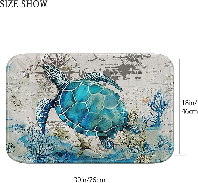 Britimes Bath Mat for Bathroom, Blue Turtle Washable Cover Floor Rug Carpets Floor Mat Bathroom Decorations 16x24 Inches for Kitchen Bedroom Indoor