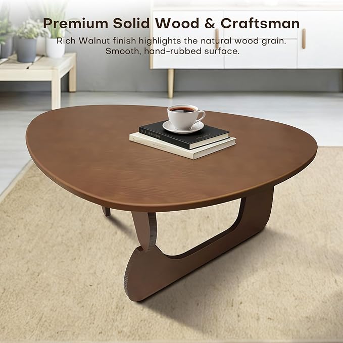 Mid Century Modern Solid Wooden Coffee Table,Small UniqueTriangle Wood Center Tables, Sturdy TeaTable Suitable for Living Room Bedroom Balcony Patio Walnut