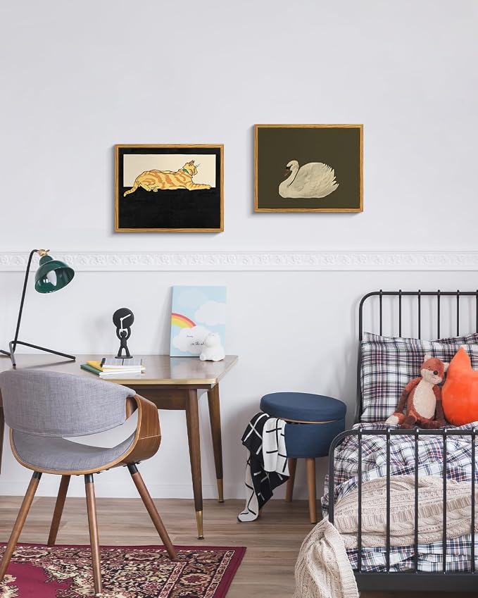 InSimSea Swan Frame Vintage Wall Art, Oil Painting Canvas Print, Grey-Green Background, Bedroom, Living Room, Bathroom, Office Mix-and-Match Art, 8x10 in
