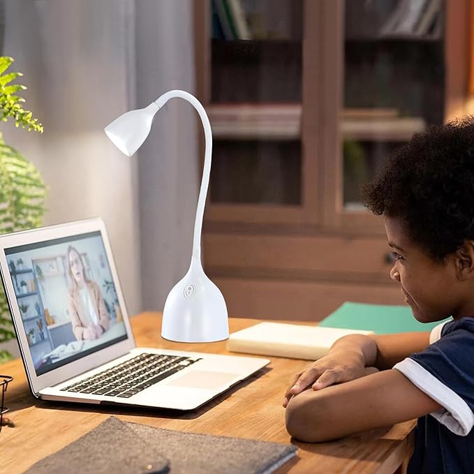 EJIAXIN Desk Lamp for College Dorm Room - LED Reading Light - Small Adjustable Flexible Gooseneck Table Lamp - Eye-Caring Desk Lamp for Home Office Study Lamp, White