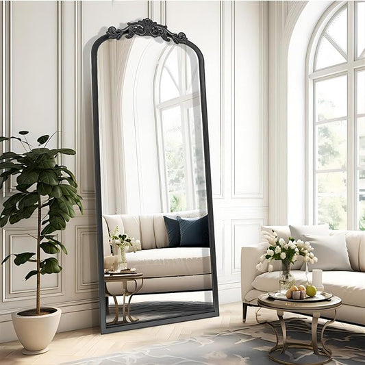 Vintage Black Antique Arched Full Length Floor Mirror 22"X65",Traditional Elegant Baroque Floor Body Mirror with Ornate Matel Frame,French Wall Mirror for Dressing/Living Room/Hallway