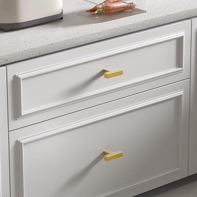 Goldenwarm Brushed Brass Cabinet Pull Knobs Kitchen Hardware - LSJ12GD Modern Gold Drawer Knobs Square Single Hole Bathroom Cabinet Pulls Dresser Handles 1 Pack