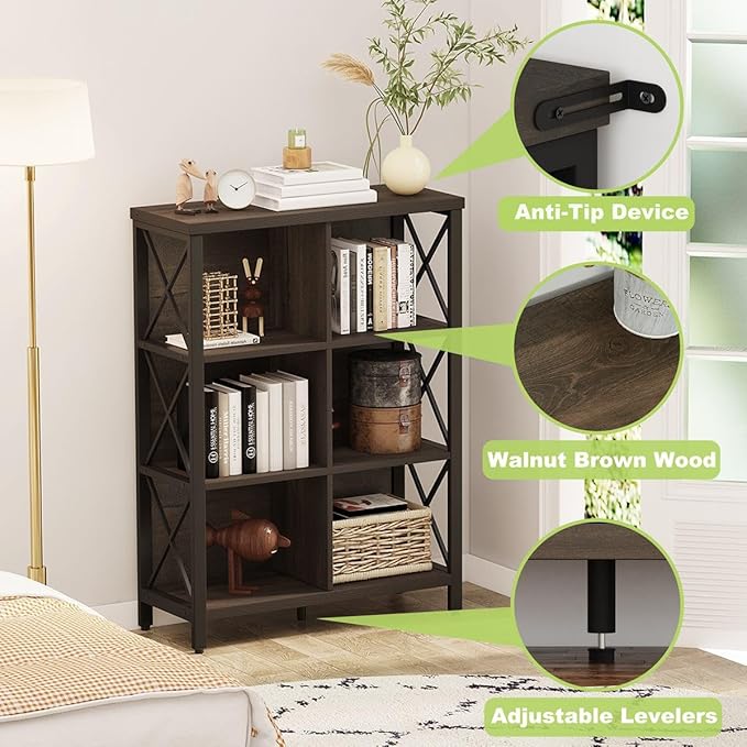 FATORRI 8 Cube Storage Organizer Bookshelf and 6 Cube Storage Organizer (Walnut Brown)