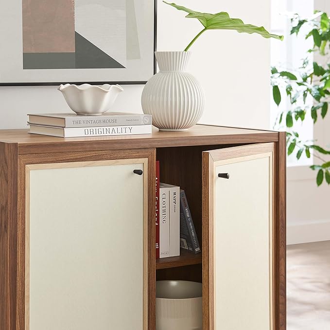 Modway Capri 33 Inch Sideboard Walnut, Hallway or Entryway Storage Cabinet with Doors, Mid-Century Modern Buffet Table or Credenza for Living or Dining Room