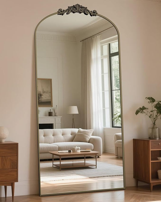 Antok Arched Full Length Mirror, 78"x38" Floor Mirror with Carved, Full Body Mirrors for HomeDecor, Standing/Halling Large Wall Mirror for Bedroom, Living Room, Cloakroom, Bronze, Retro Style